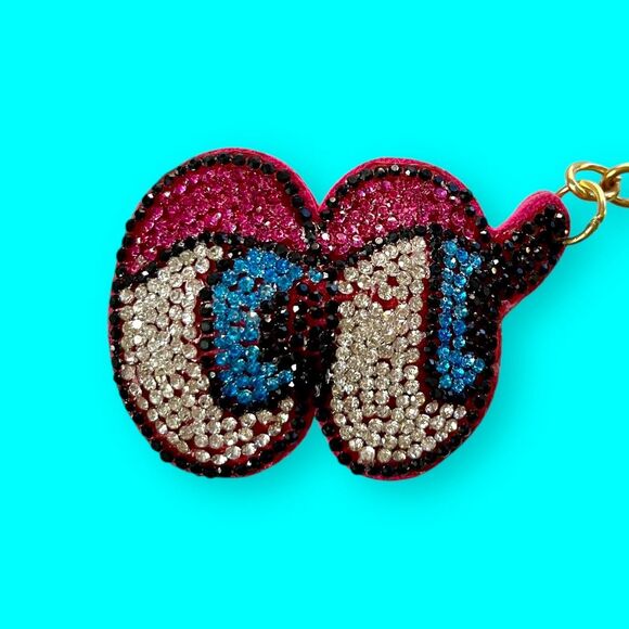 Pink and Blue Emoji Eyes Rhinestone Keychain Bag Charm - Picture 6 of 8